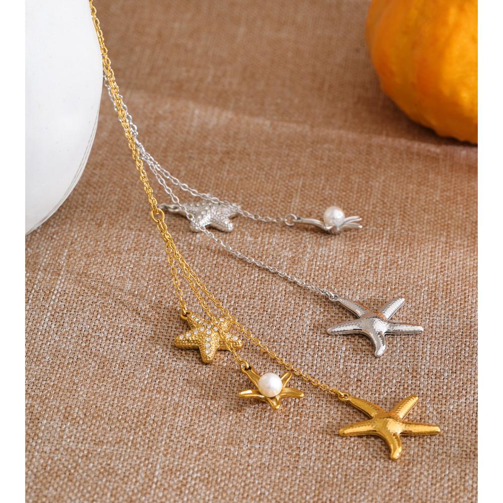Eetit Ocean Series Stainless Steel Zircon Pearl Starfish Shell Chain Charm Drop Necklace 2026 Summer Arrivals Chic Jewelry Gift