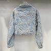 2026 Womens Denim Jacket Beaded 3D Loose Short Streetwear