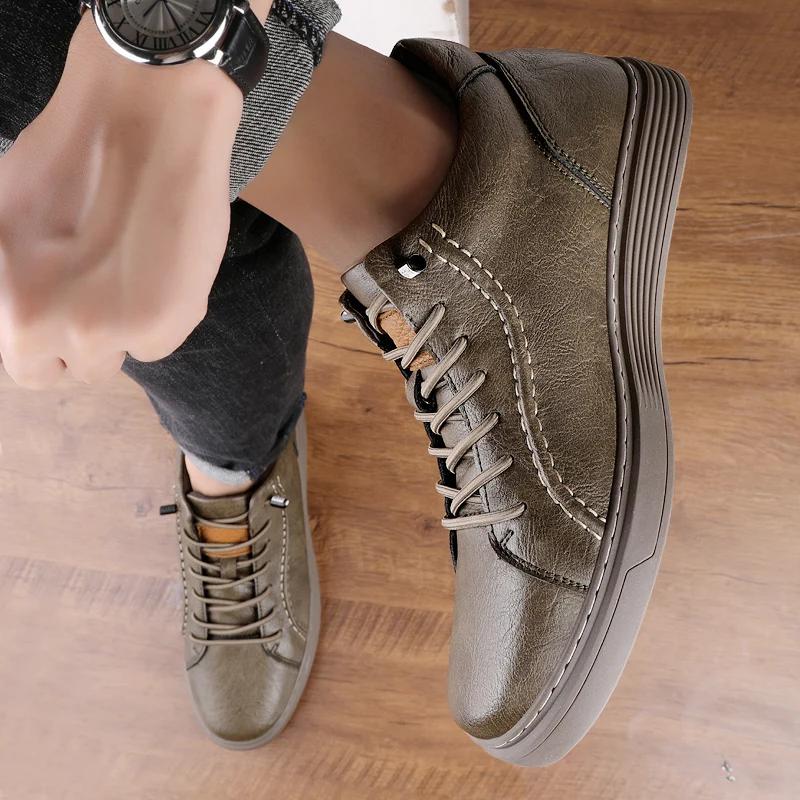 Fashion Luxury Brand Lace-Up Male Ankle Boots Fashion Men's Shoes Genuine Leather Mens Sneakers New Trend Male Comfortable Walking Shoe