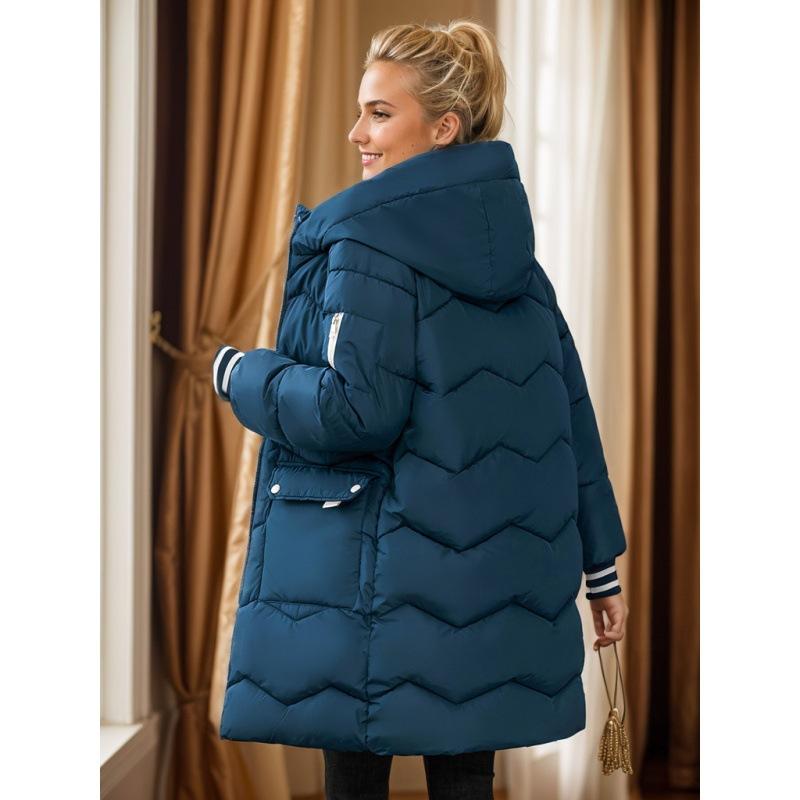 Moda Tendenza Inverno Nuovo Casual Donna Media Lunghezza Cappotto di Cotone Con Cappuccio Giacca di Cotone Ispessito Larga