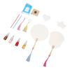 Blank Fan Painting Kit Handheld Paintable Blank Paper Fan with Paints Tassels Plastic Sticks Bookmarks