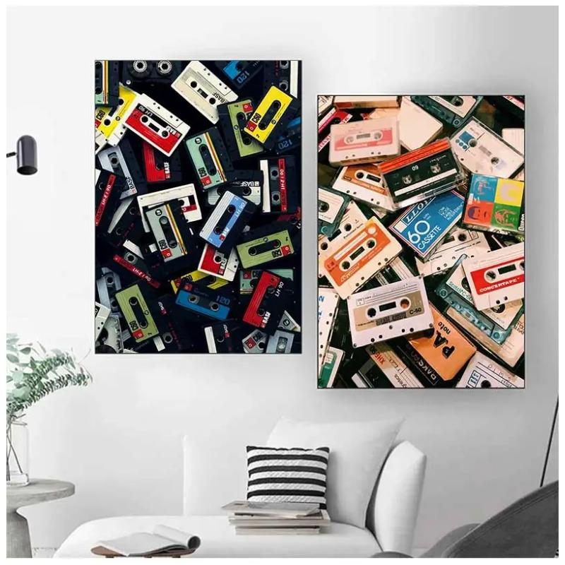 Vintage Cassette Tape and Vinyl Poster Modern Music Prints Canvas Painting Wall Art Pictures Home Room Classics Music Decoration