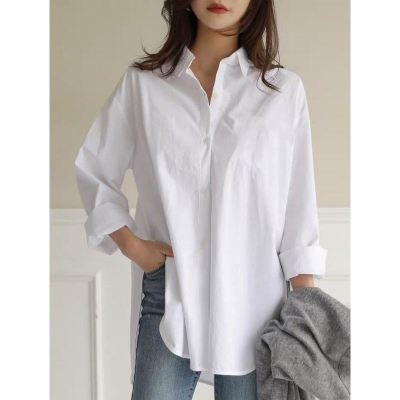 GMXIA Women's Fashion Casual Leisure Solid Color Print Long Sleeve POLO Neck Blouses & Shirts