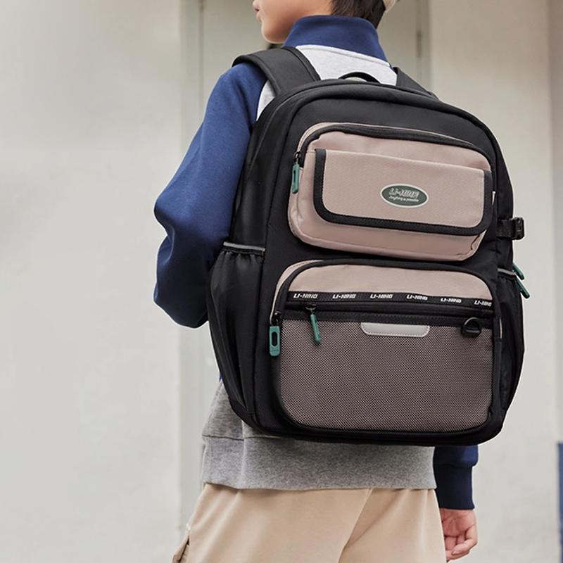 Li Ning Kids Sports Lifestyle Reflective Color Block Backpack Kids Backpack Brown YBSS071-1
