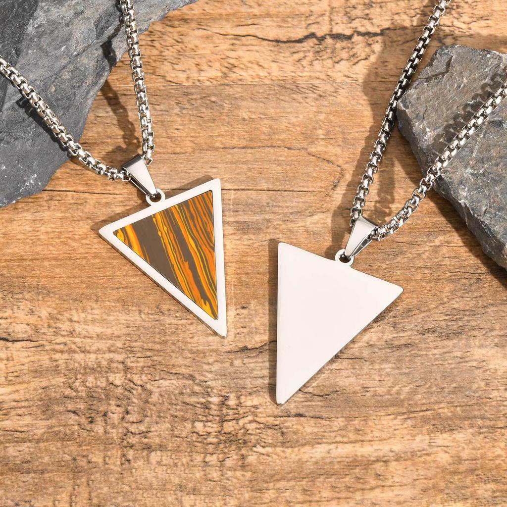 Geometric Pendant Necklace for Men Boys,Stainless Steel Inverted Triangle Natural Stone Collars,Trendy Jewelry Gifts