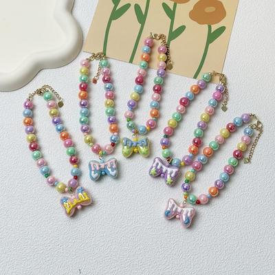 Schleifenanhänger Regenbogen Perlen Haustier Halskette Bunter Hunde Katzen Haustier Halsband Kätzchen Welpe