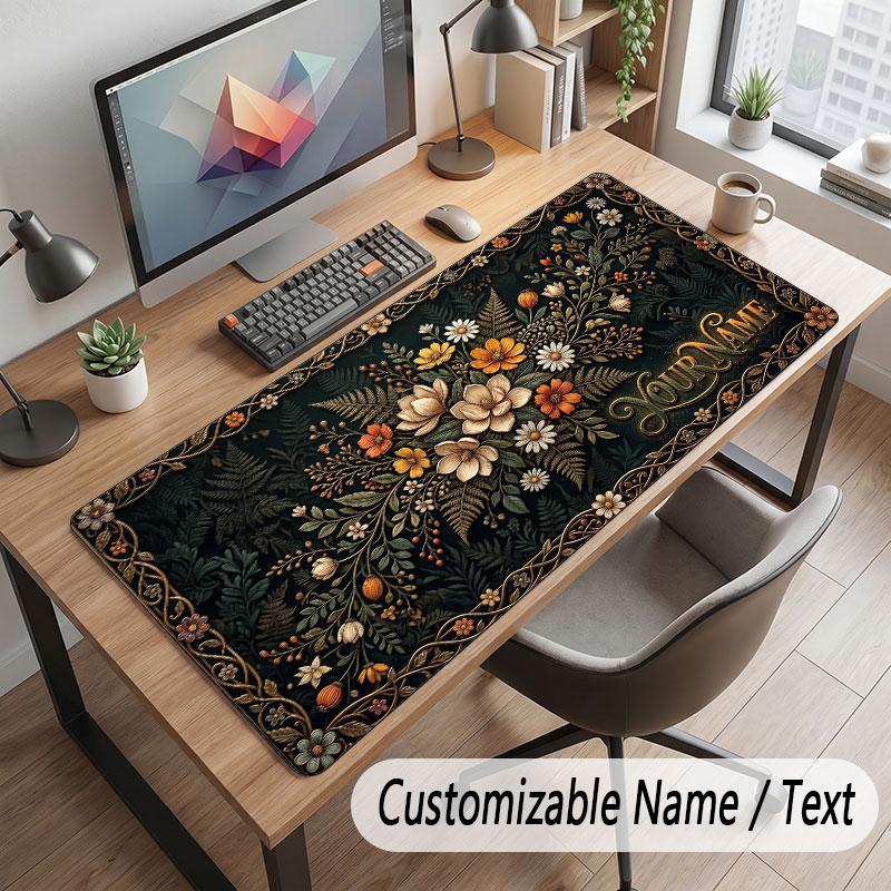 Floral Garden Theme Customized Mouse Pad Personalized Print Name Text Desk Mat For Home Office Table Decor