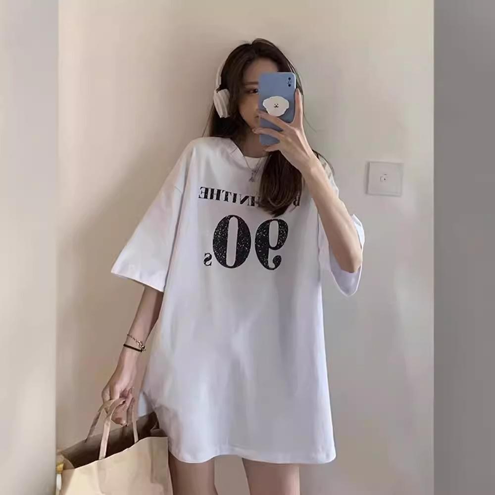 

[Tight Combed Pure Cotton] Rear collar 100% loose printed short-sleeved t-shirt S