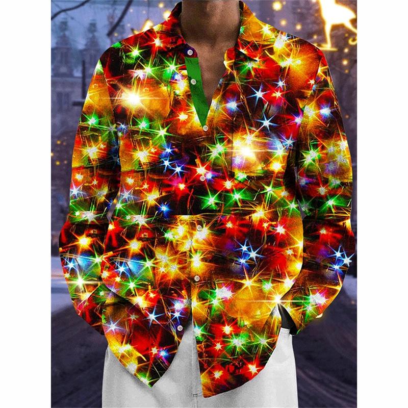 Surprising Santa Claus Funny Print Christmas Button Shirt For Men Christmas New Year Party Holiday Long Sleeve Shirt New Trend