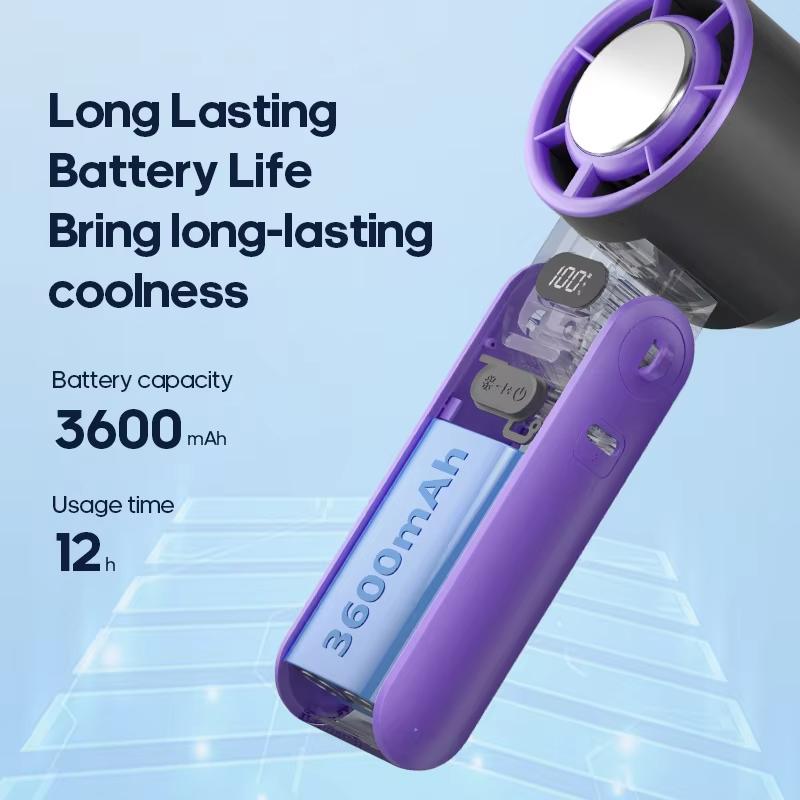 Mini ventilateur portable pliable d'extérieur, rechargeable, 3600 mAh, contrôle libre sur 100 niveaux, turbo haute vitesse