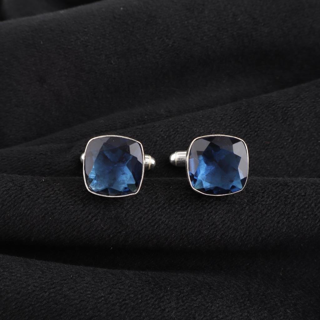 London Blue Topaz Gemstone 925 Sterling Silver Handmade Cufflinks 1" For Gift CL-9-12