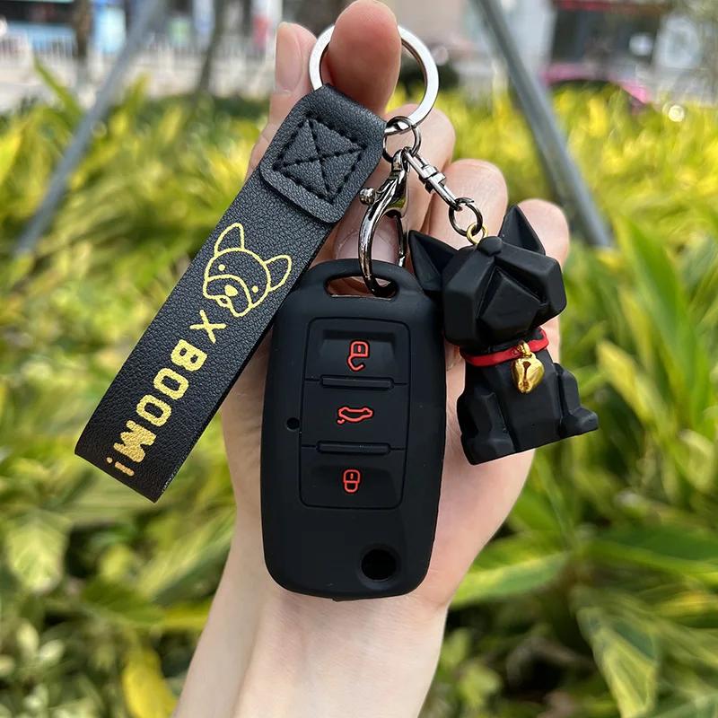 Silicone Car Key Case Cover for VW Volkswagen Passat B5 Polo T4 Golf 4 for Seat Leon 1 Altea Ateca for Skoda Octavia A5 Keychain