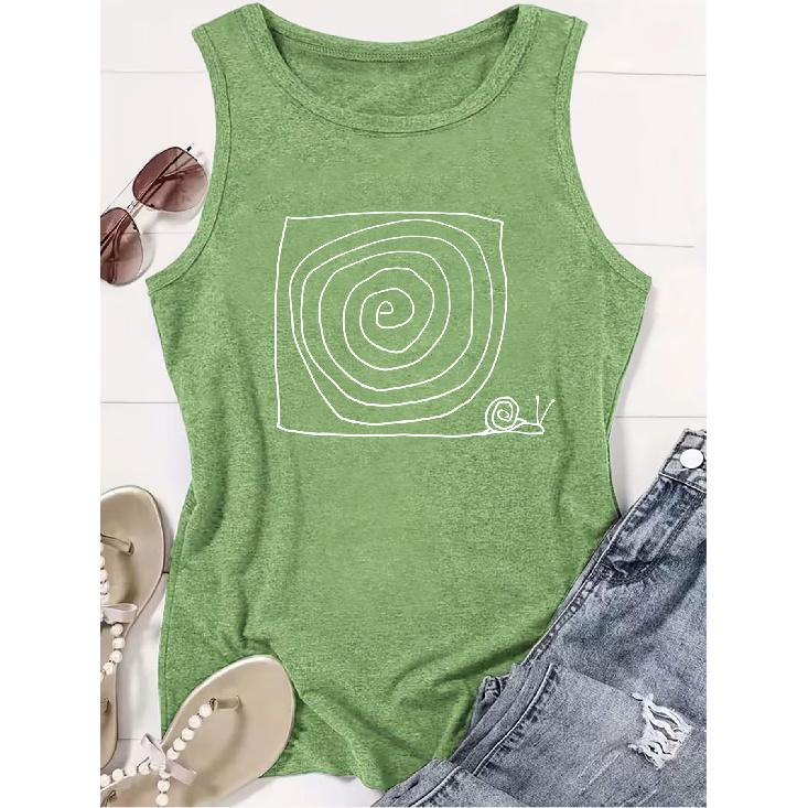 Women's simple snail line print sleeveless tank top, high-quality, fun and trendy, suitable for spring and summer
