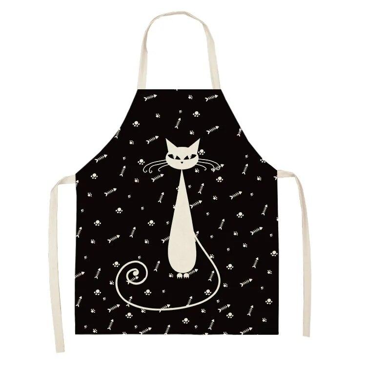 1 Adet 55x68cm Mutfak Pişirme Önlüğü Sevimli Kedi Baskılı Ev Kolsuz Pamuk Keten Önlükler Erkekler Kadınlar İçin Pişirme Aksesuarları 38x47cm