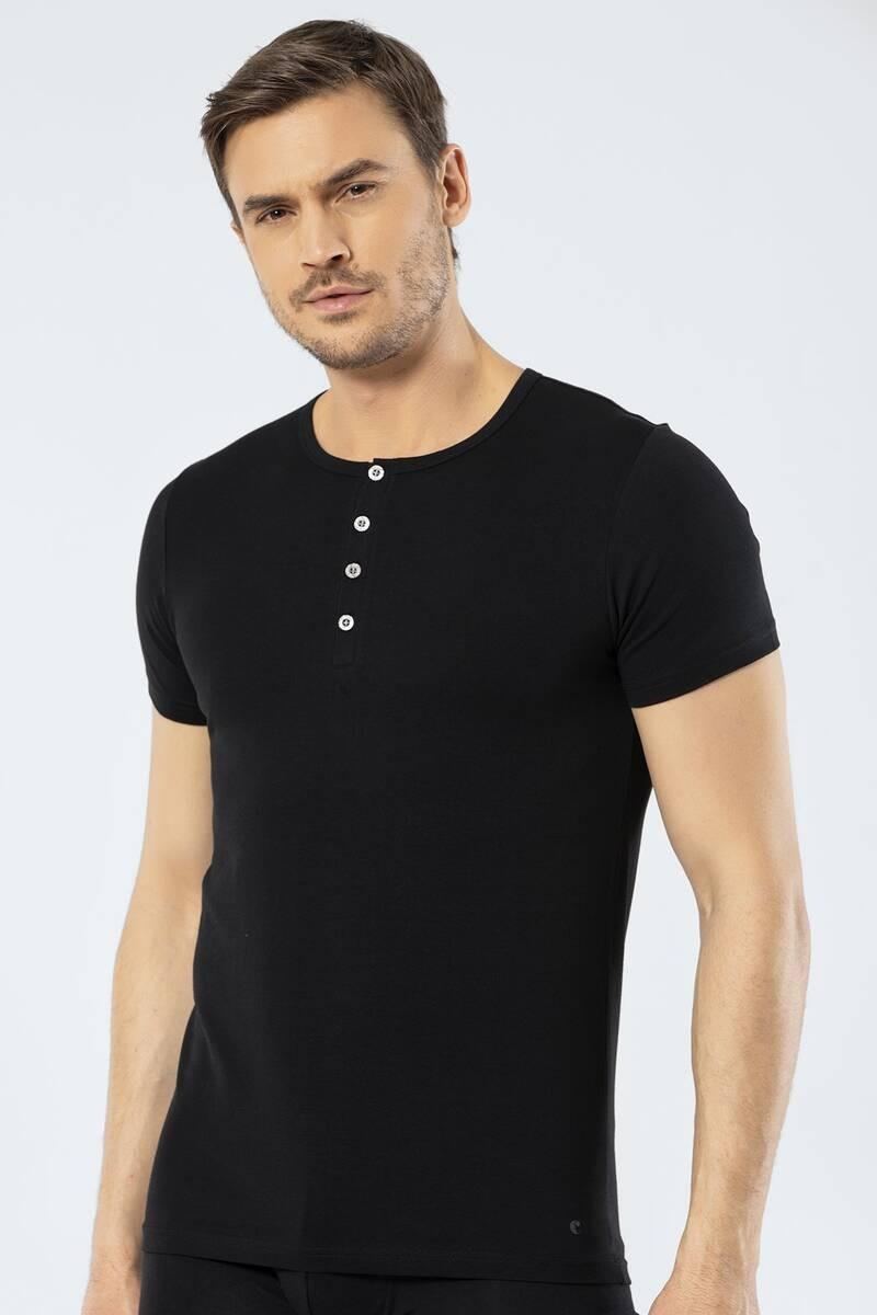

Cacharel Men s Crew Neck Buttoned T-shirt Black