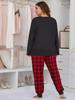 Women's Plus Size Heart Print Pajama Set - European & American Style, Long Sleeve Loungewear