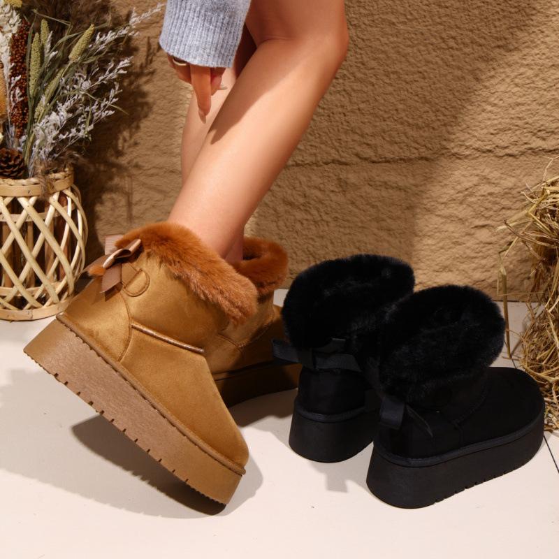 Flat-soled snow boots shoes winter new cotton shoes plush warm fluffy shoes lazy shoes