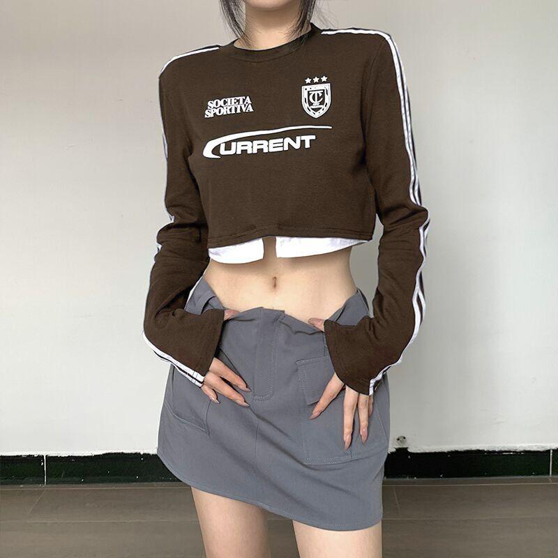 

Gusty Preppy Style Printed Long-Sleeved Top Shirt Brown M