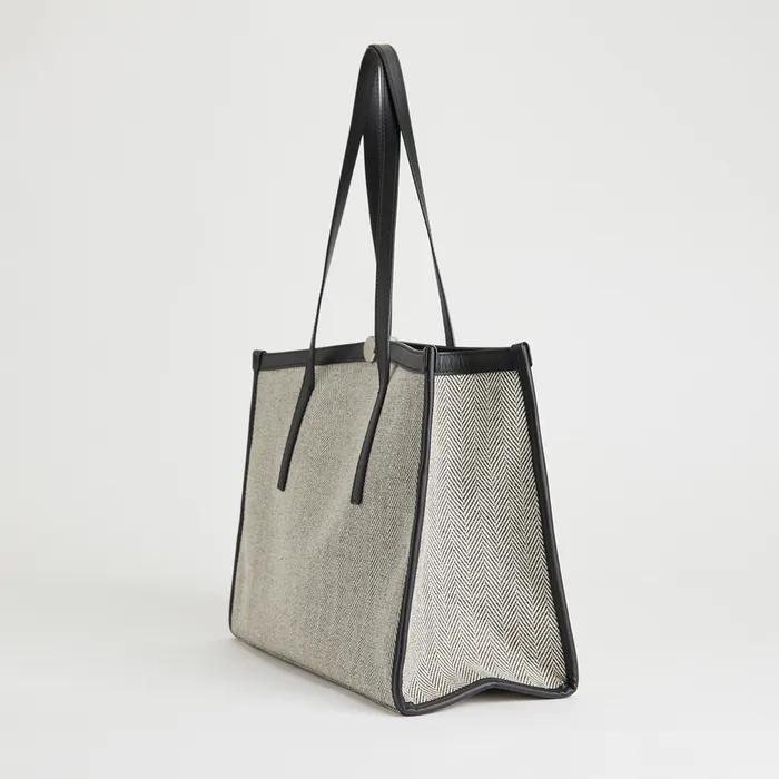 Herringbone Canvas Shopper Bag [MINO]_Black