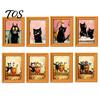Miniature Oil Painting Style Magnets Wooden Black Cat Fridge Magnet, Seasonal Cartoon Kitchen Bathroom Decor, Vintage Holiday Wall Art Cute