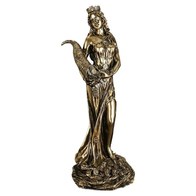 

Resins Sculpture of Greek Fortune Goddess Ornament Bronze Finish Statue for Artistics Home Office Desktop Shelf Decors XS