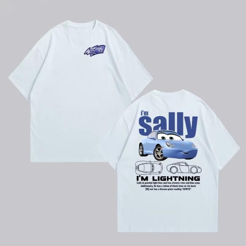Summer New Lightning Mcqueen and Sally Printed Couple Tshirt Sally and Mcqueen Casual Unisexs Womens Tshirt Casual Tops