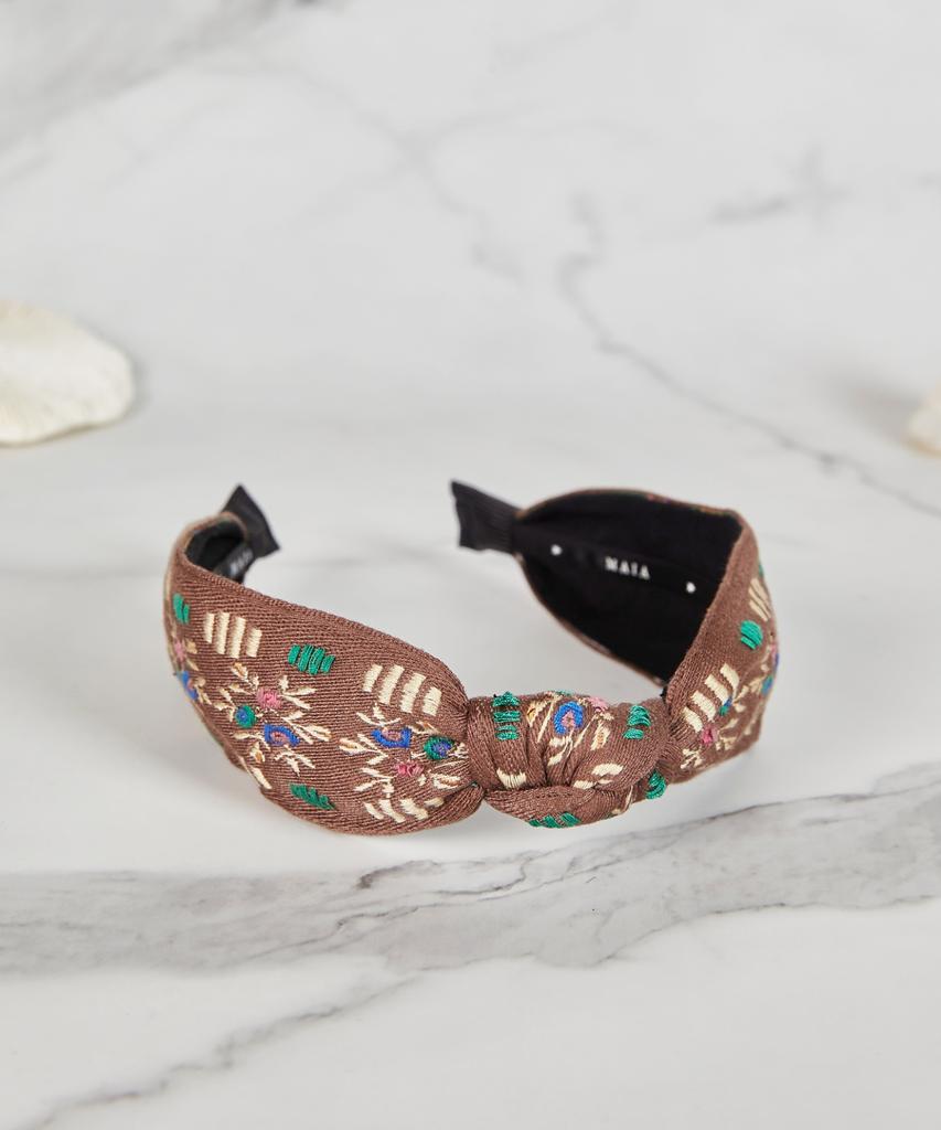 Maia Garden Jacquard Hairband - Knot Type Brown