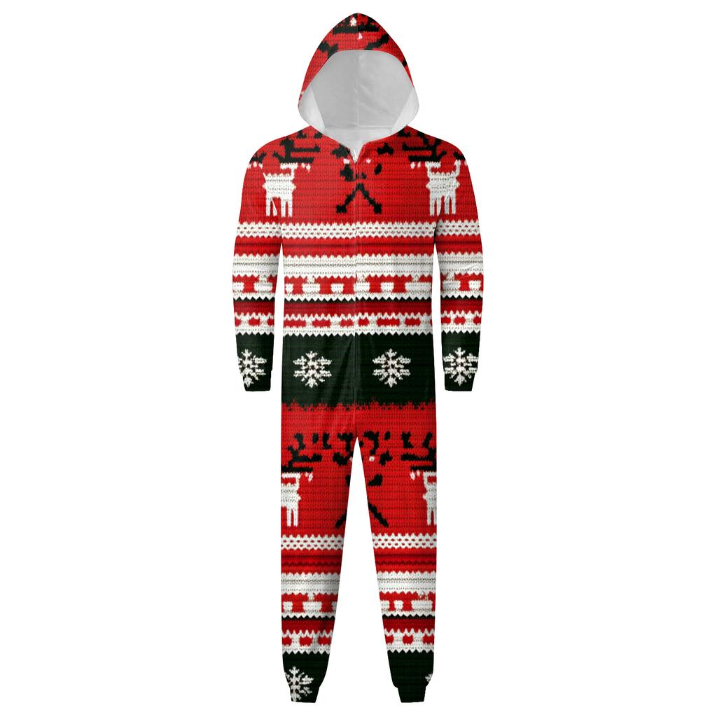 Christmas Print Family Matching Hooded Long Sleeved Zippered Jumpsuit Set
