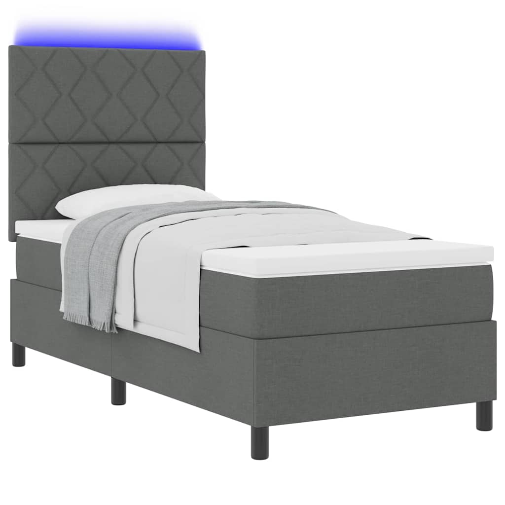 Boxspring Bed with LED Light Strips Dark Gray 90 X 200 Cm Fabric