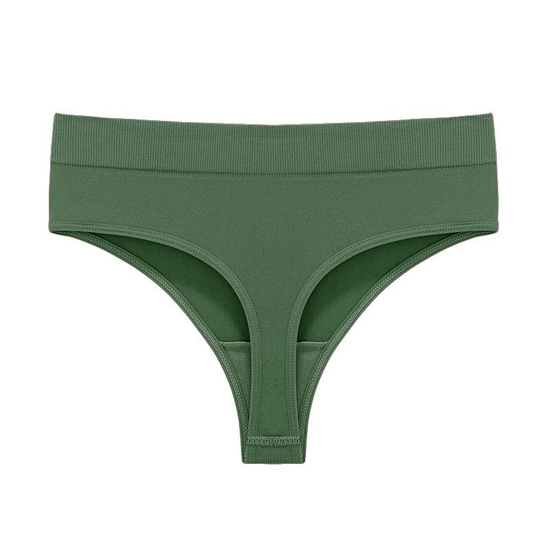 Seamless Ribbed Mid-Waist Cotton Thong (M-3XL)