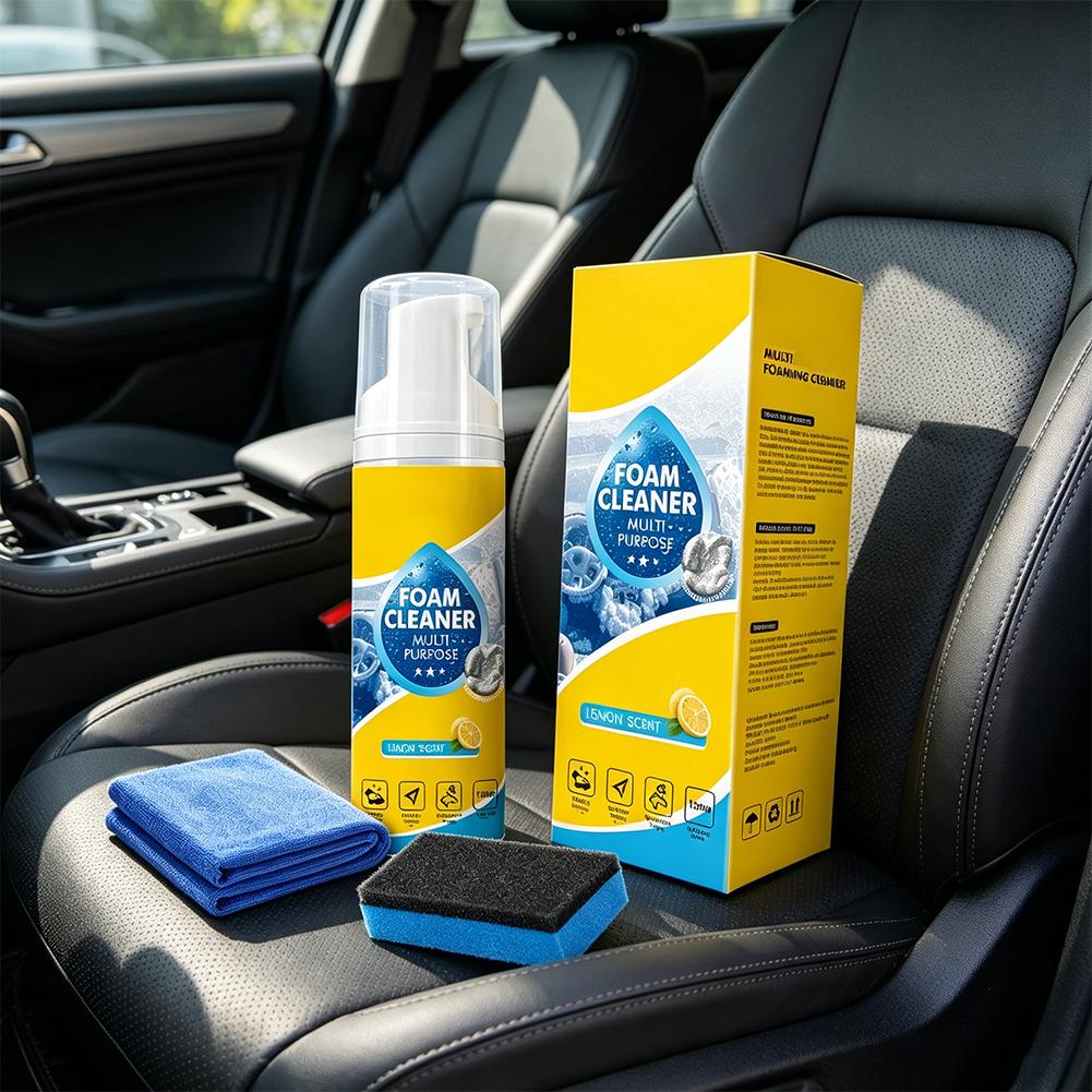 Multi-Purpose Car Foam Cleaner Lemon Scent Strong Decontamination Interior Leather Seat Spray Rinse-free Eliminate Odors Cleaner