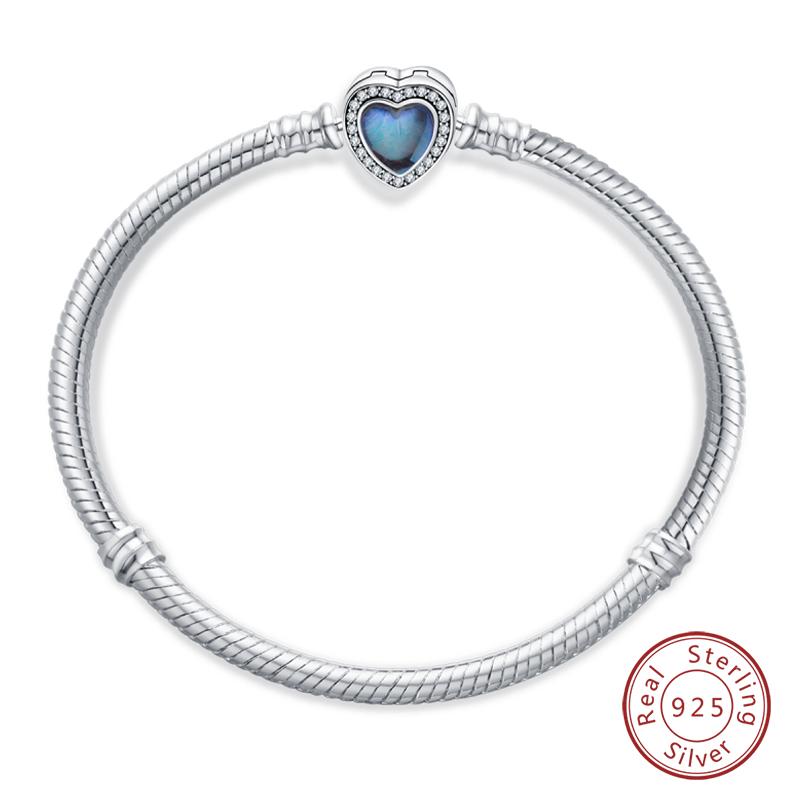 Original 925 Silver Heart Star Moon Snowflake Butterfly Bracelets 17 20CM For Women DIY Charms Jewelry Gifts