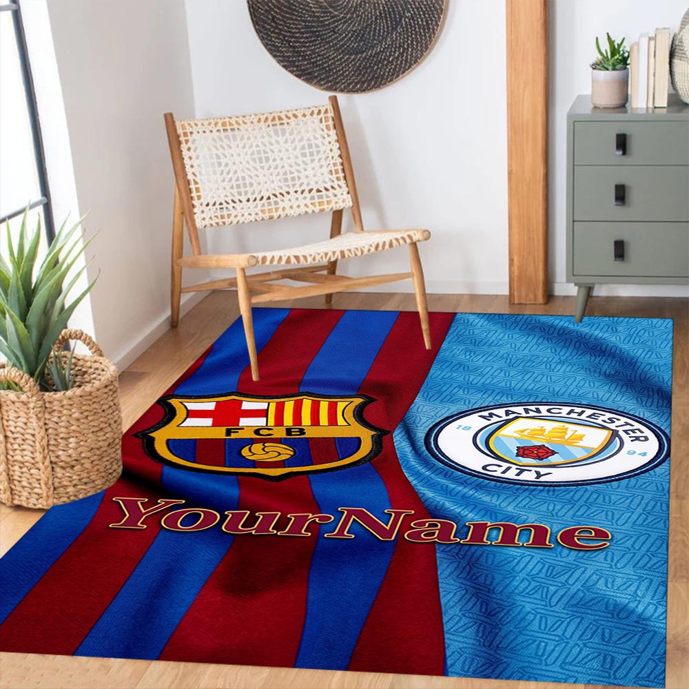 Manchester City Customizable Name Carpet Design for Kitchen Foyer Decorate Room Playrooms Anti-slip Rug Decorate Offices