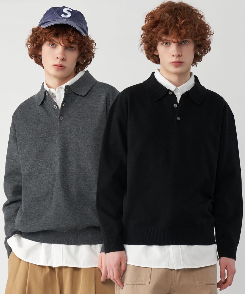 UNTAPPED STUDIO [2Pack] Oversized Henley Neck Collar Knit T-Shirt 2 Colors