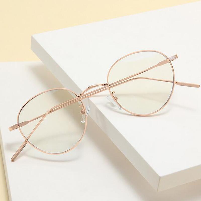 Women Round Myopia Photochromic Prescription Spectacles Metal Anti Blue Light Nearsighted Glasses Diopter 0 -0.5 -0.75 To -6.0