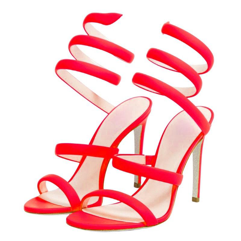 Fashion 2024 New Ankle Snake Twine Around Sandals Sexy Silver Gold Summer Fine High Heel Open Toe Temperament Women's Shoes Size 43