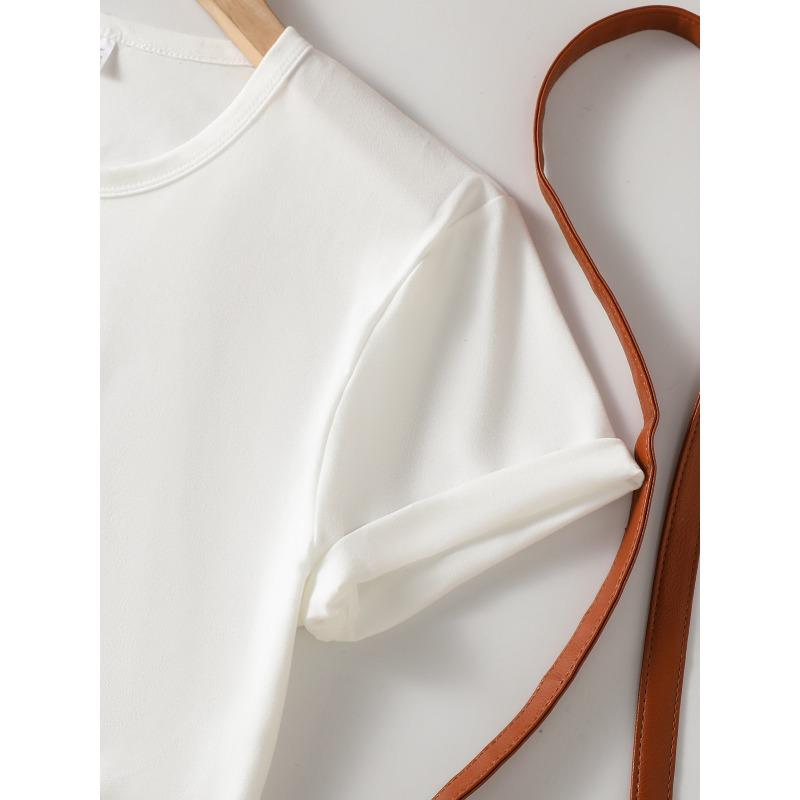 European Size Single-Piece Women'S Short Sleeve T-Shirt | Trendy Art Cat and Dog Print, Breathable High-Stretch Crew Neck