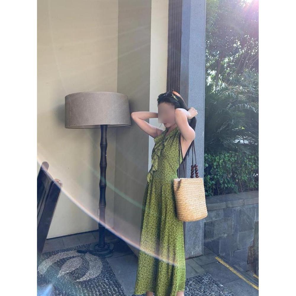 

Зеленое платье в стиле мори с французским цветочным вырезом, нежный темперамент, красивое пляжное платье с акцентом на талии XL- (recommended 110-60kg)