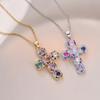 Niche Design Cross Clavicle Chain Women Full Diamond Colored Zircon European American Cross-border Fashion Pendant Necklace