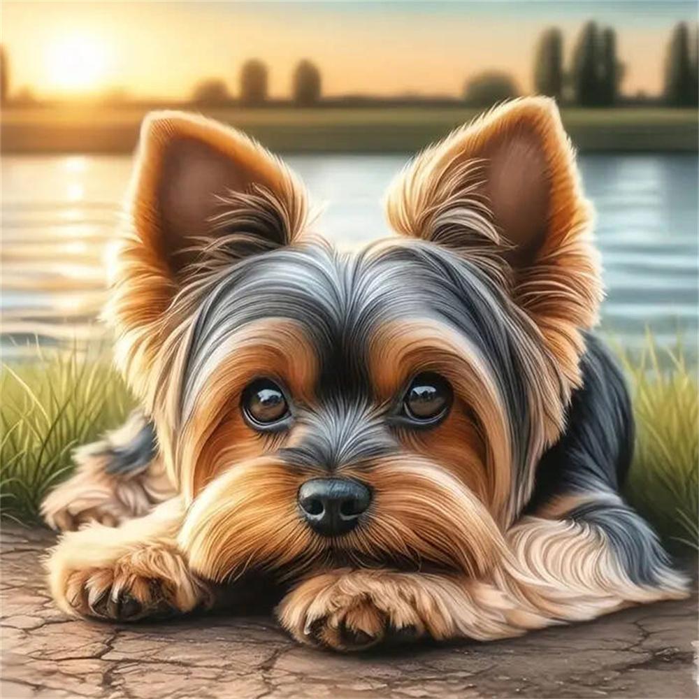 5D Diamond Painting Dog Cartoon Mosaic Animal Lake River Full Drill Embroidery Puppy DIY Crafts Kit Adult Room Decor
