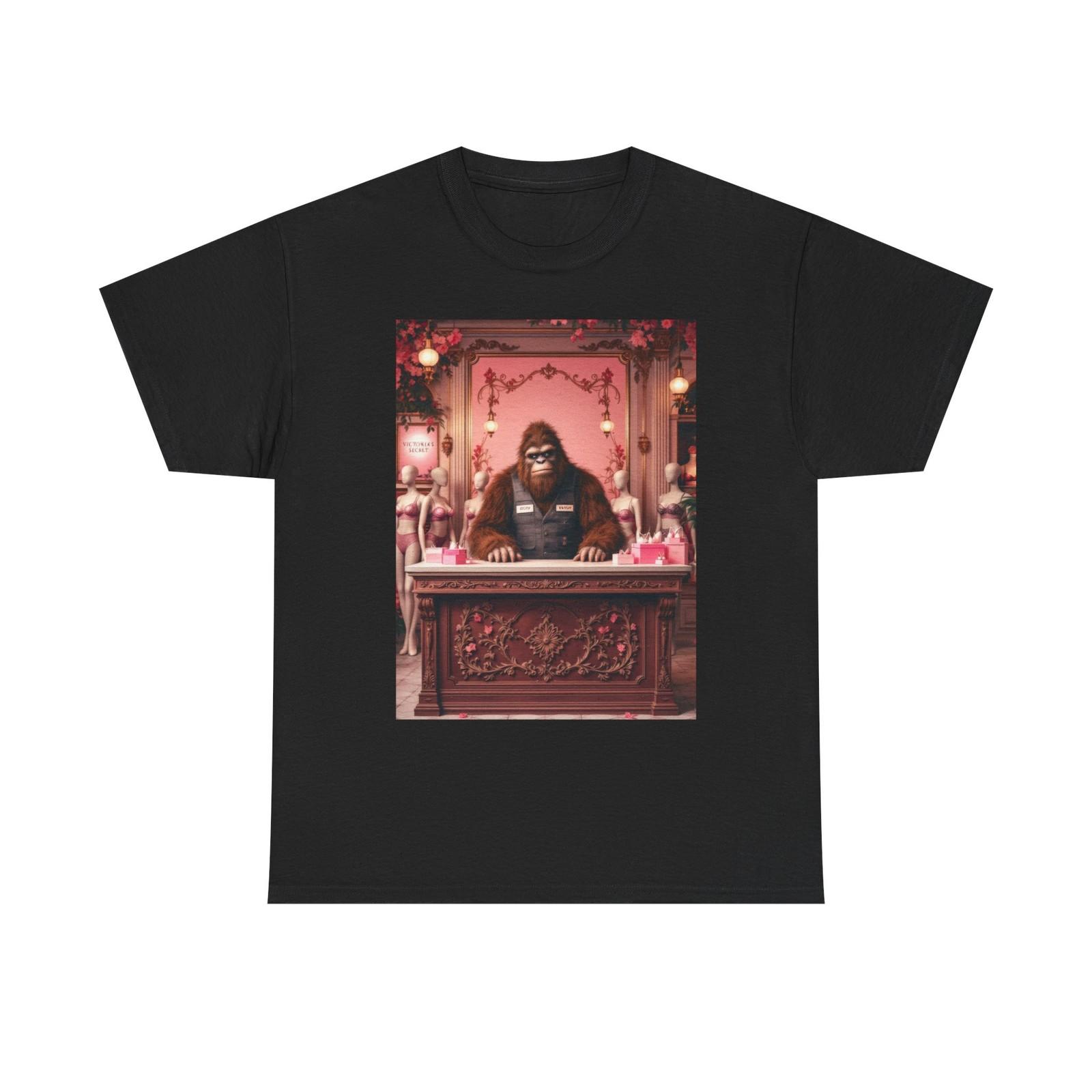 Bigfoot Working in a Lingerie Shop T-Shirt Playful Design for Casual Fun Tee 4XL