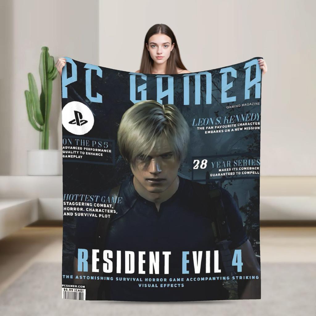 Leon Kennedy Resident Evil Warm Soft Blanket Picnic Plush Bedding Throws Fashion Outdoor Flannel Bedspread Sofa Bed Cover