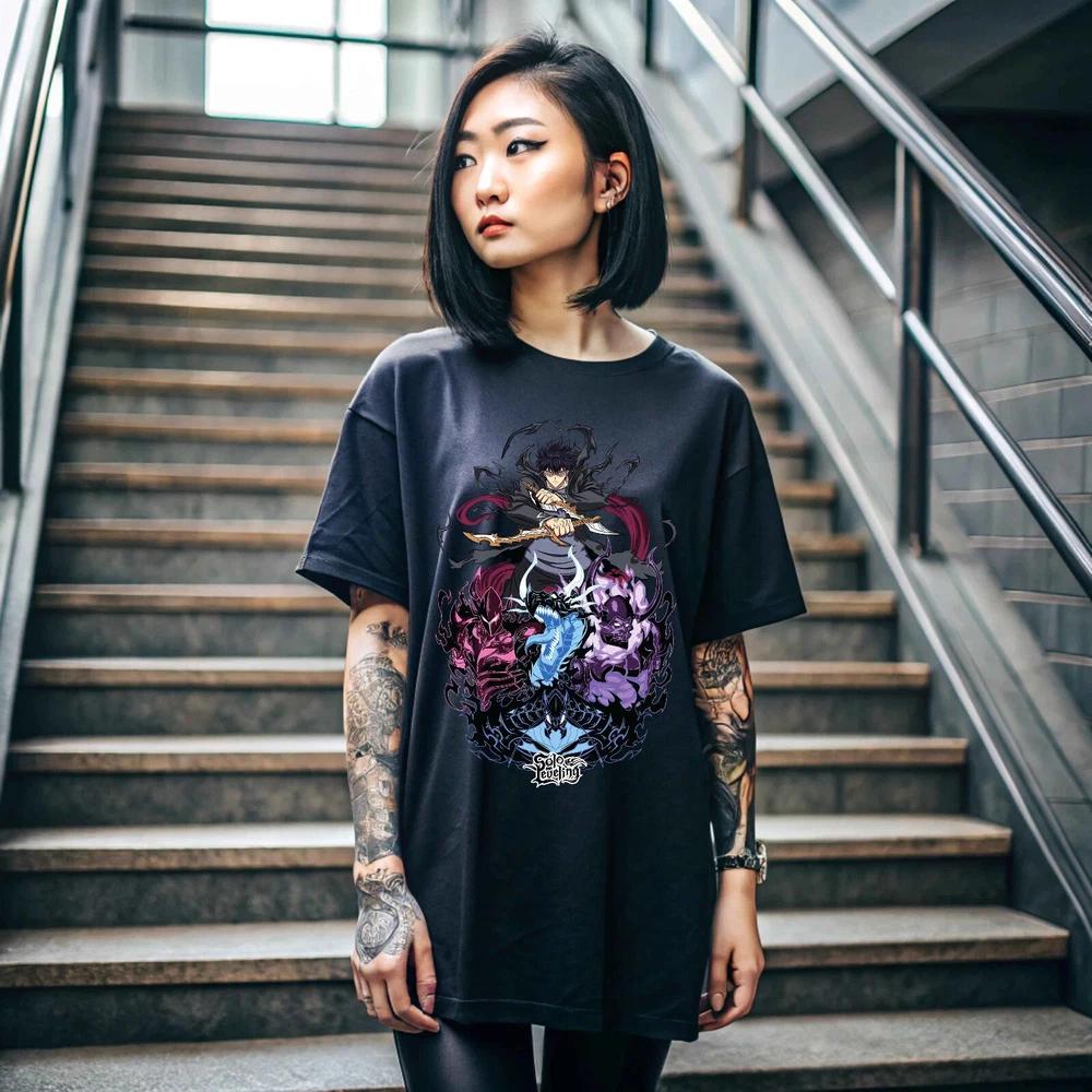 Anime Solo Leveling Sung Jinwoo Zhigang Black T Shirt S