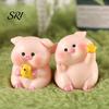 Animal Desk Accessory Pig Ornament Small Pink Piglet Synthetic Resin Figurine Decor with Raincoat Yellow Duck Micro Landscape