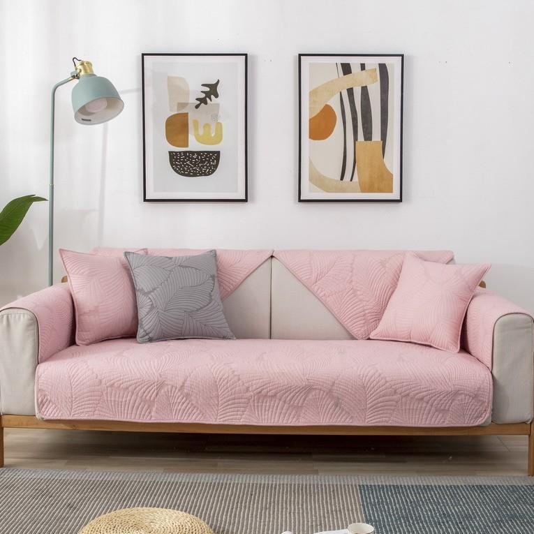 Four-Season Universal Sofa Cushion Quilted Fabric Seat Cushion, Nordic Simple Modern Non-Slip Solid Wood Sofa Cover Towel