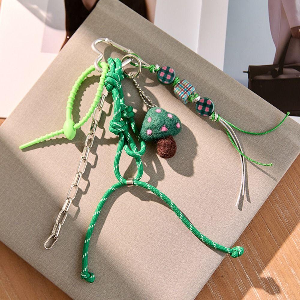 Woven Bracelet Hanging Rope Macaroon Braided Keychain Mushroom Key Lanyard  Phone Accessories