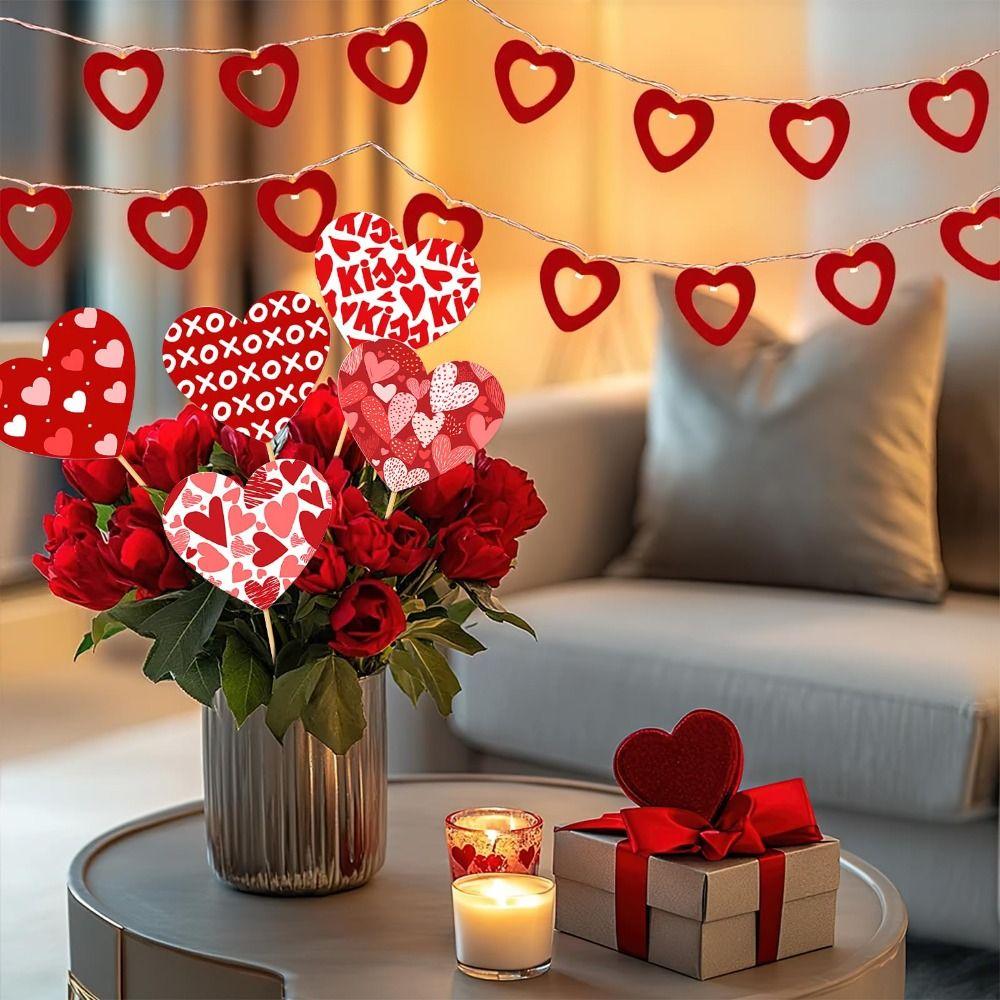 15PCS Heart Shape Valentines Day Decorations Romantic Arrange Props Bouquet Decoration Sticks Confession Multipurpose