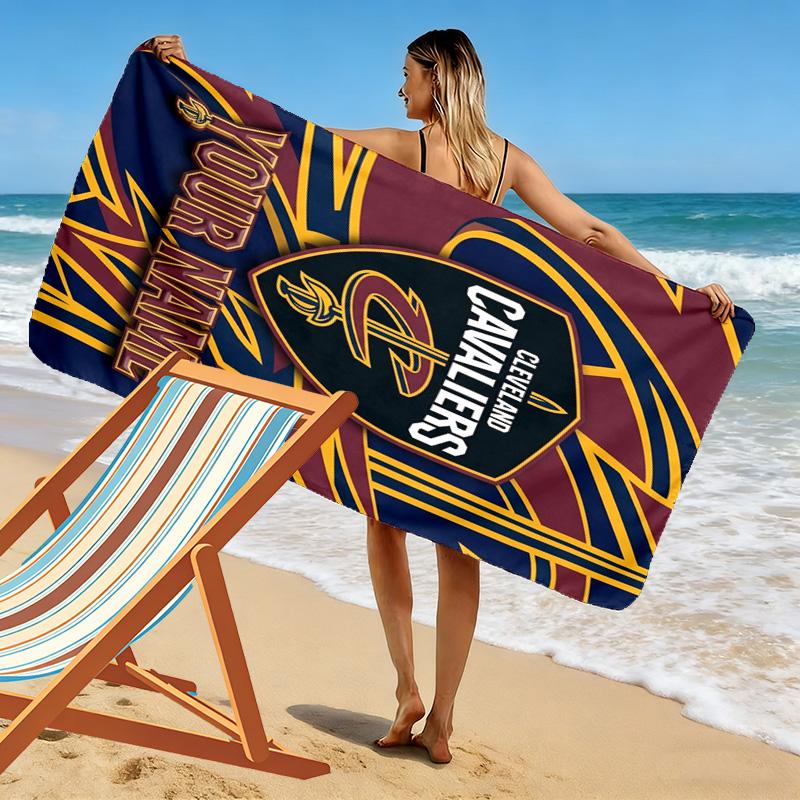 Name Custom Cleveland Cavaliers Logo Print Beach Towel, Large Soft Quick Dry Towel for Beach Camping Swimming