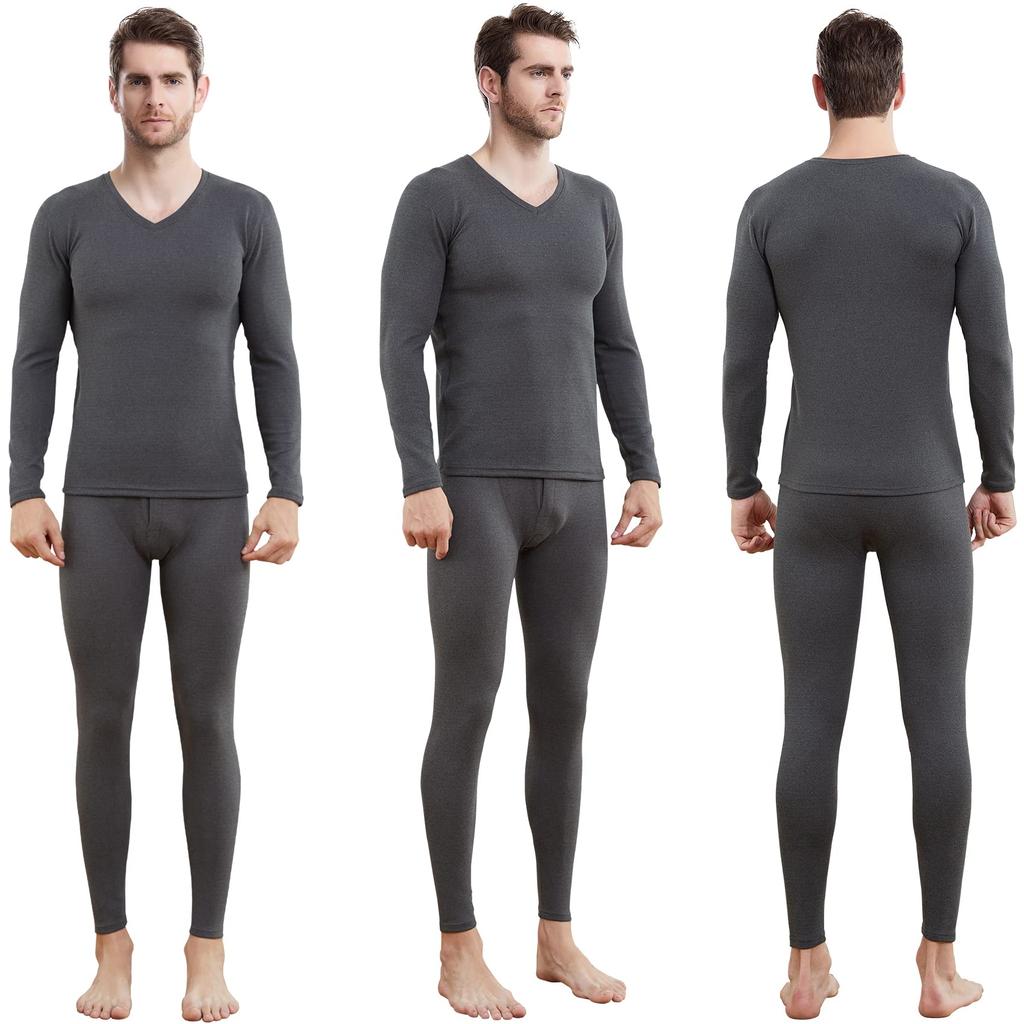 Boyzn Warm Long Sleeve Thermal Undergarment Front Medium Dark Innerwear, Shirt, Underpants, Set, Opening, Heat-Generating, Thickness, Gray-L