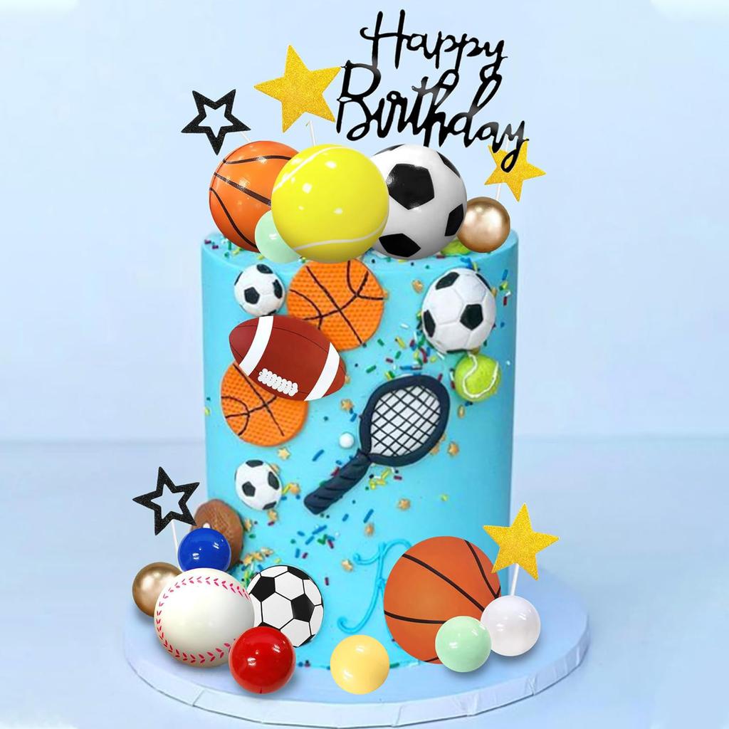 37 Piezas Adornos para Tarta de Deportes Decoración para Tarta de Deportes con Fútbol Baloncesto Béisbol Tenis Golf para Niños Hombres Tema Deportivo